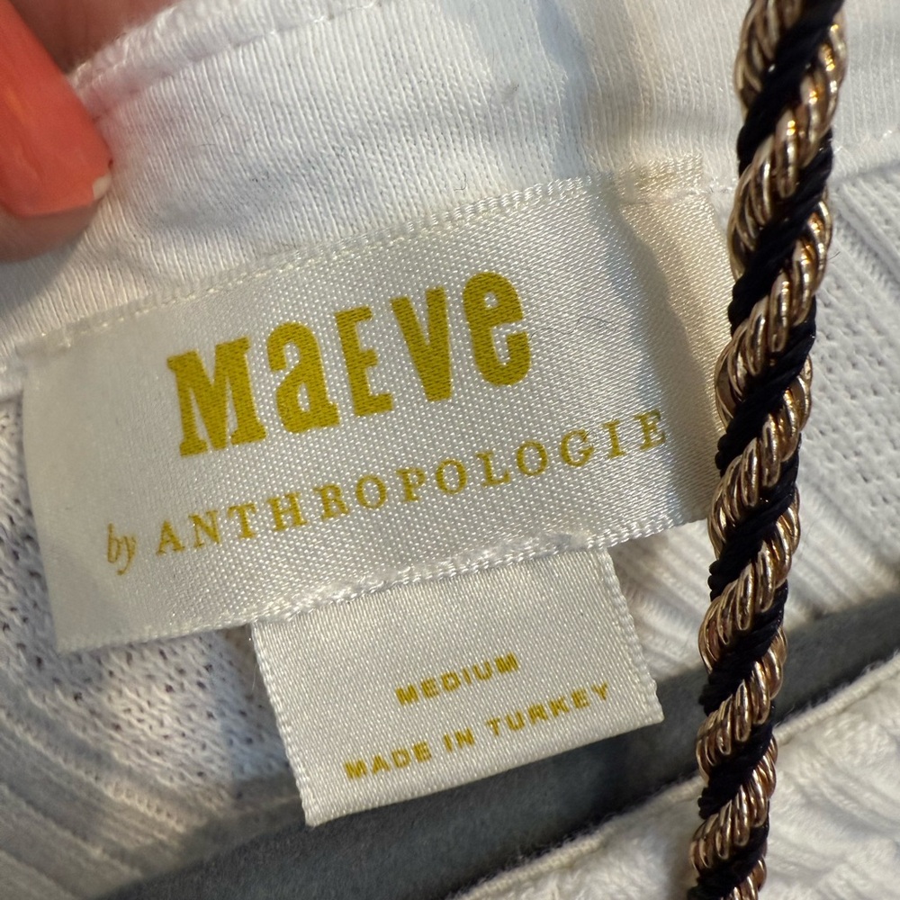 Maeve by Anthropologie White Ribbed Knit Tunic Sweater 100% cotton 🌱☁️ - Picture 6 of 7